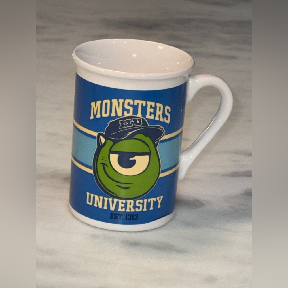 Disney Parks Monsters University Mike Wazowski Sulley ceramic coffee mug.